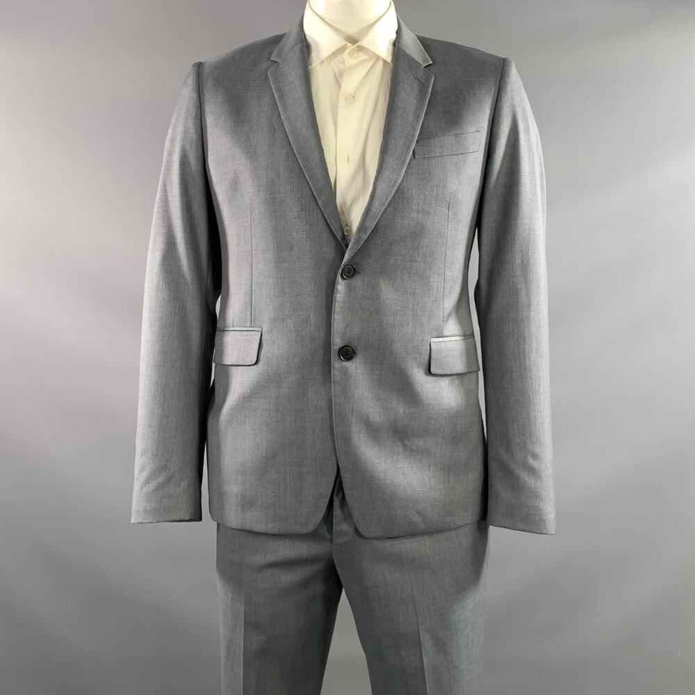 PAUL SMITH Chest Size 42 Regular Grey Slate Wool Notch Lapel 34 32 Suit